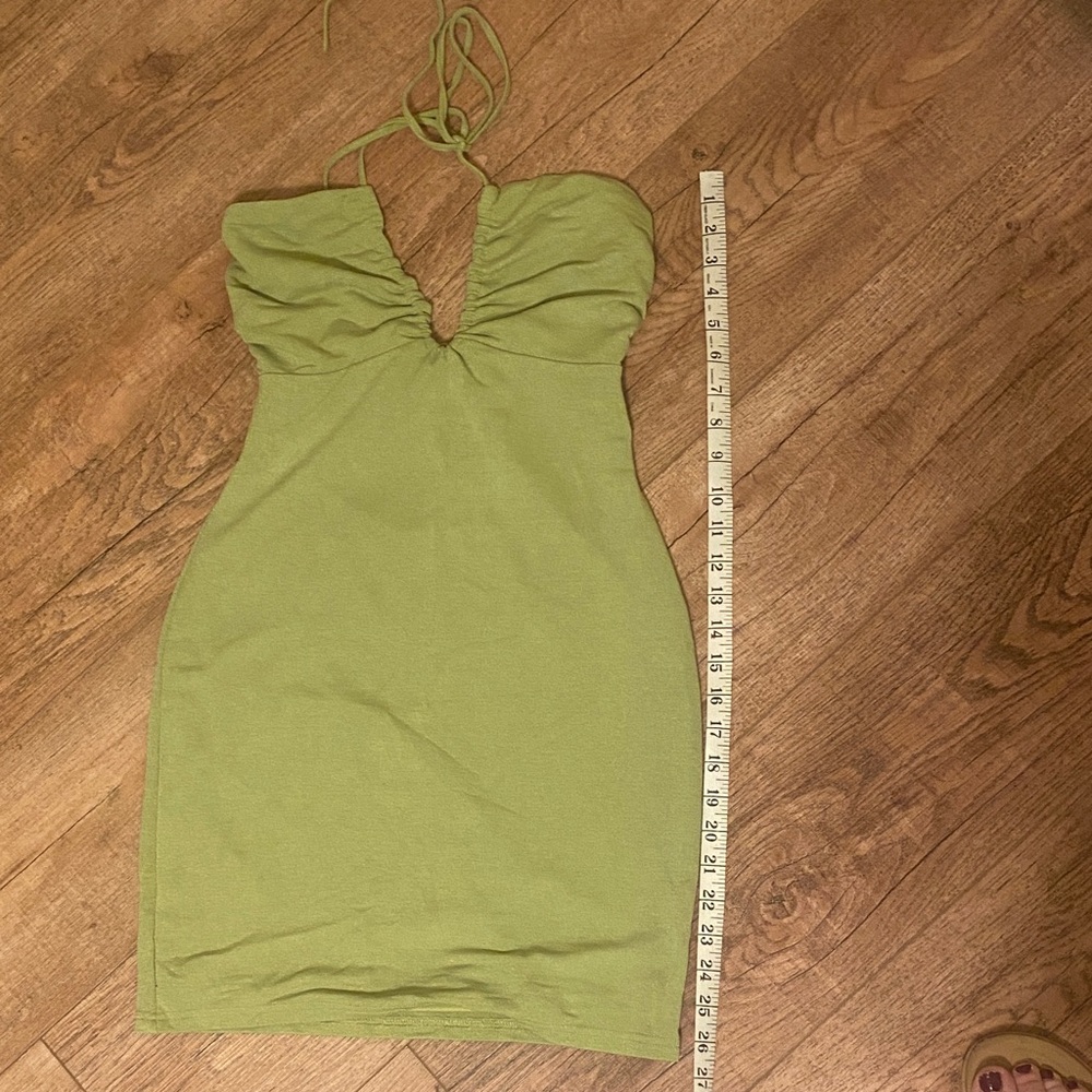 Cotton Candy LA Halter V-Neck/Keyhole Mini Dress in Light Green